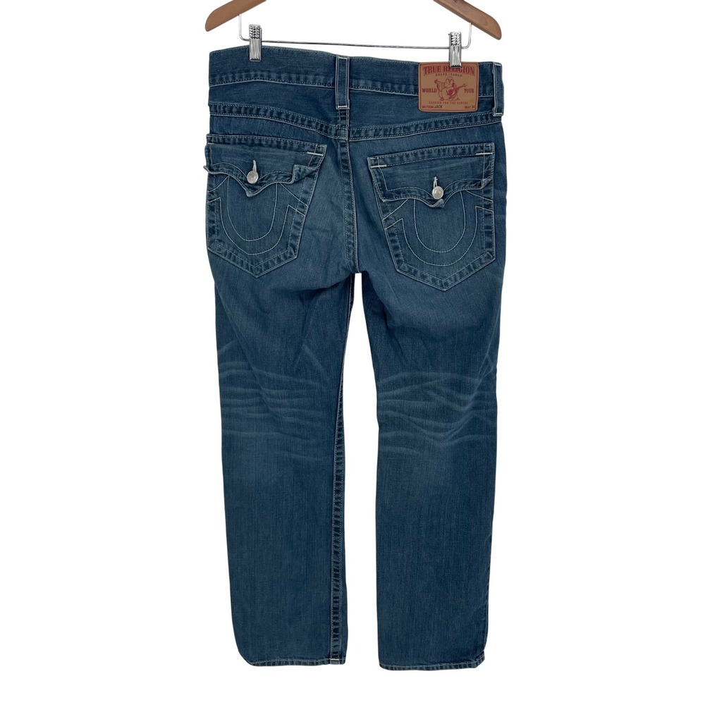 True Religion World Tour Jeans Mens Size 33 Button Fly Denim Blue USA Made - Picture 5 of 7